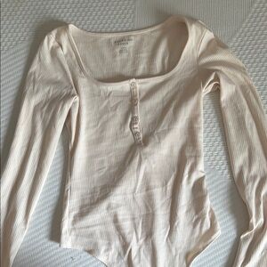 AE Cream Ribbed Long Sleeve Bodysuit